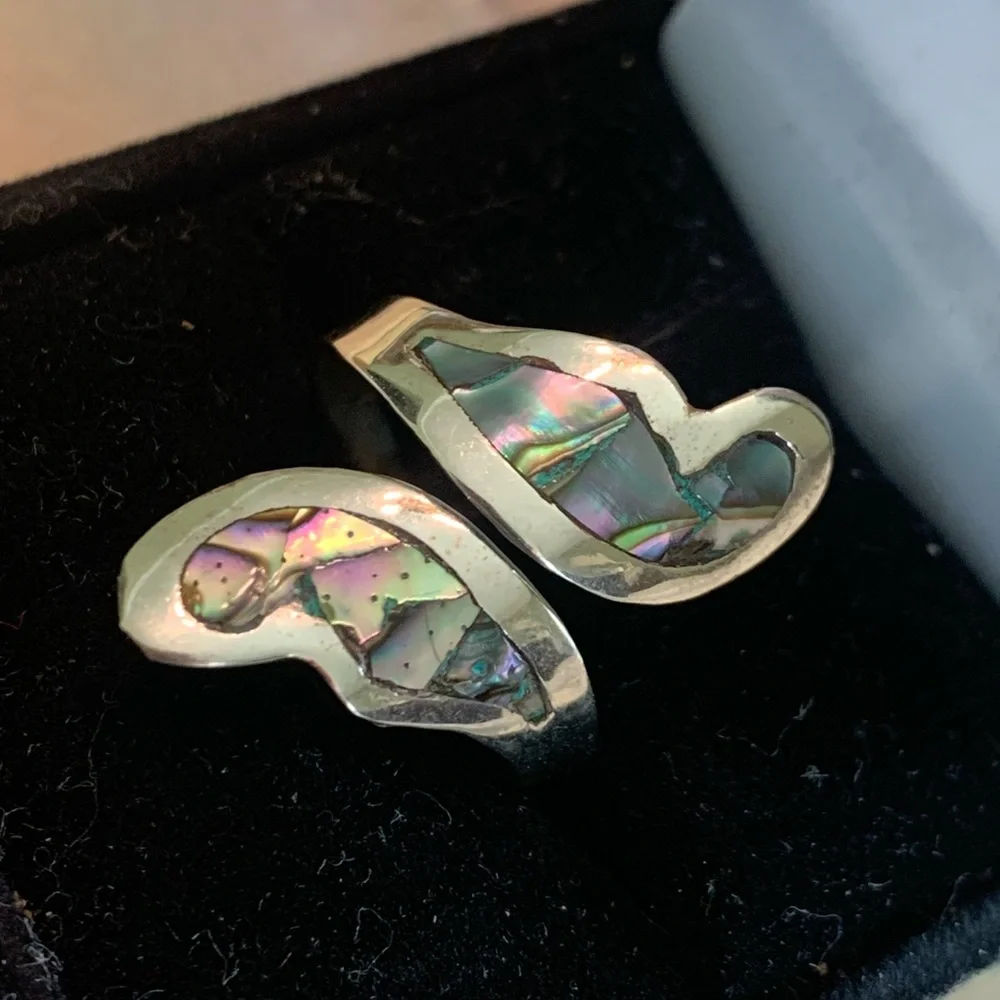 Sterling Silver Abalone Heart Wrap Ring - Iridescent